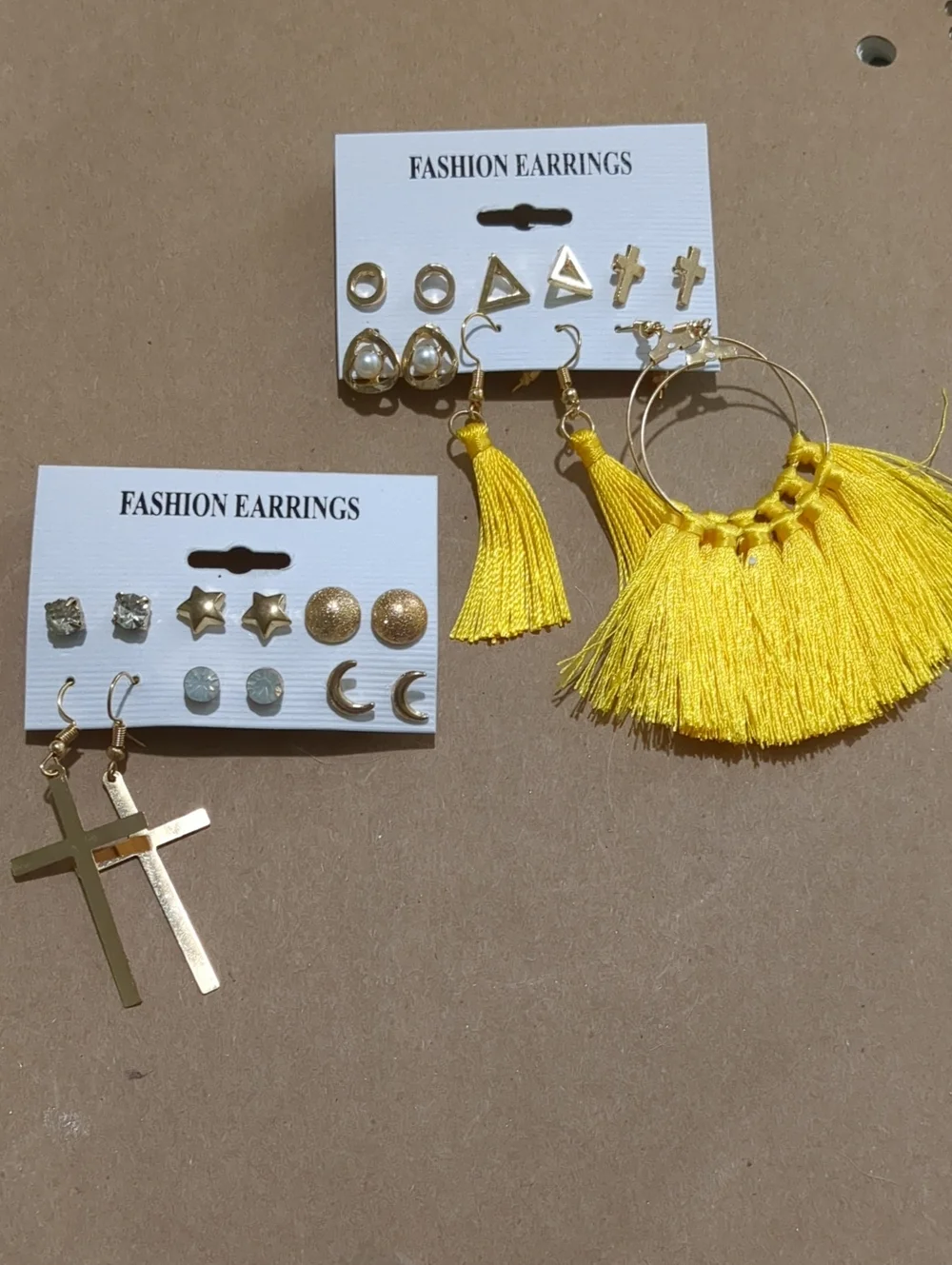 Costume Yellow Tassel Hoop & Stud Set